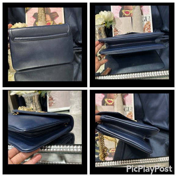 ✨Gucci Rajah Chain Shoulder Bag Leather Medium Blue Handbag Bag - Picture 16 of 16